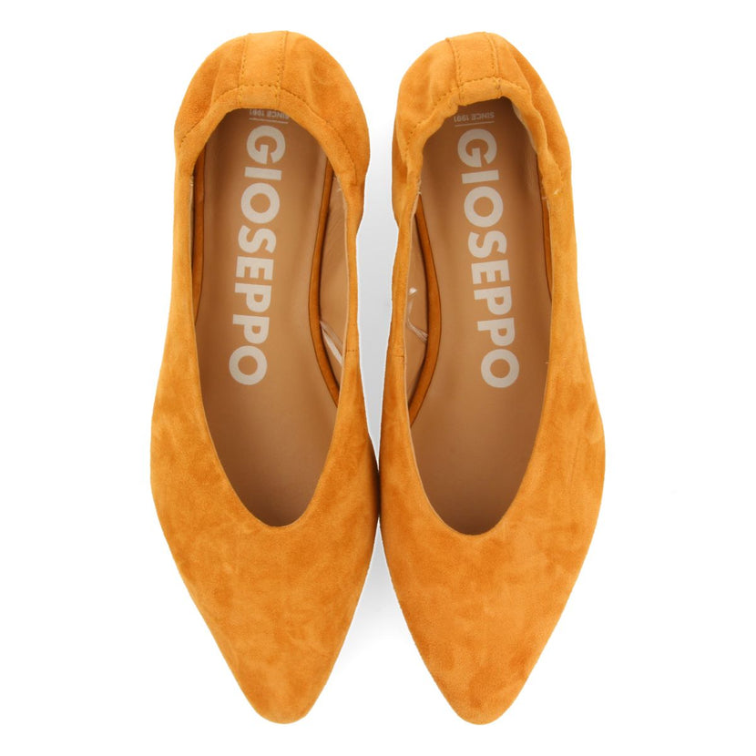BAILARINAS DE PIEL COLOR NARANJA CON PUNTA FINA Y TALÓN FRUNCIDA PARA MUJER GAGEAC