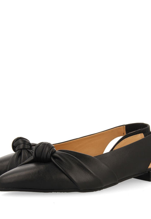 BLACK LEATHER UNHEELED BALLERINAS WITH KNOT DETAIL FOR WOMEN IBALLE