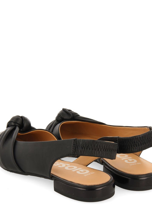 BLACK LEATHER UNHEELED BALLERINAS WITH KNOT DETAIL FOR WOMEN IBALLE