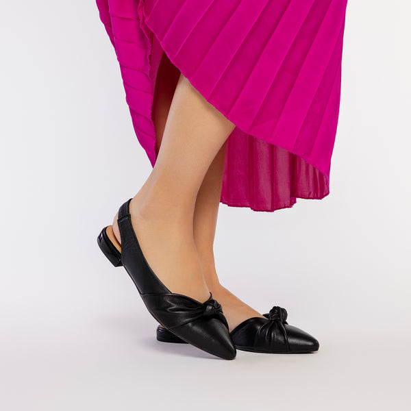 BAILARINAS DESTALONADAS DE PIEL COLOR NEGRO CON DETALLE DE NUDO PARA MUJER IBALLE
