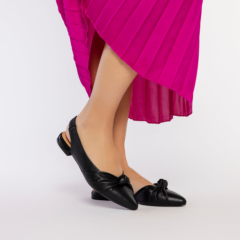 BAILARINAS DESTALONADAS DE PIEL COLOR NEGRO CON DETALLE DE NUDO PARA MUJER IBALLE