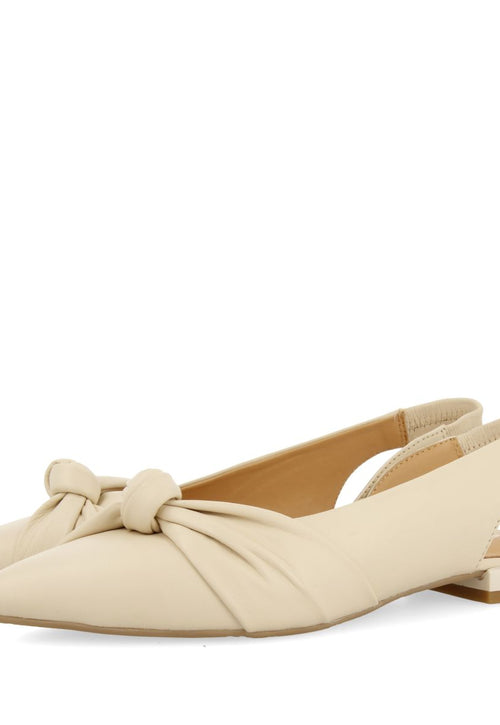 OFF-WHITE LEATHER UNHEELED BALLERINAS WITH KNOT DETAIL FOR WOMEN IBALLE