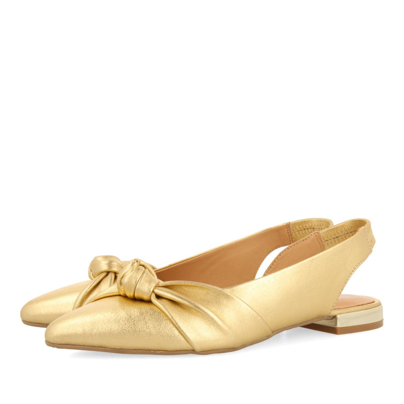 BAILARINAS DESTALONADAS DE PIEL COLOR DORADO CON DETALLE DE NUDO PARA MUJER IBALLE