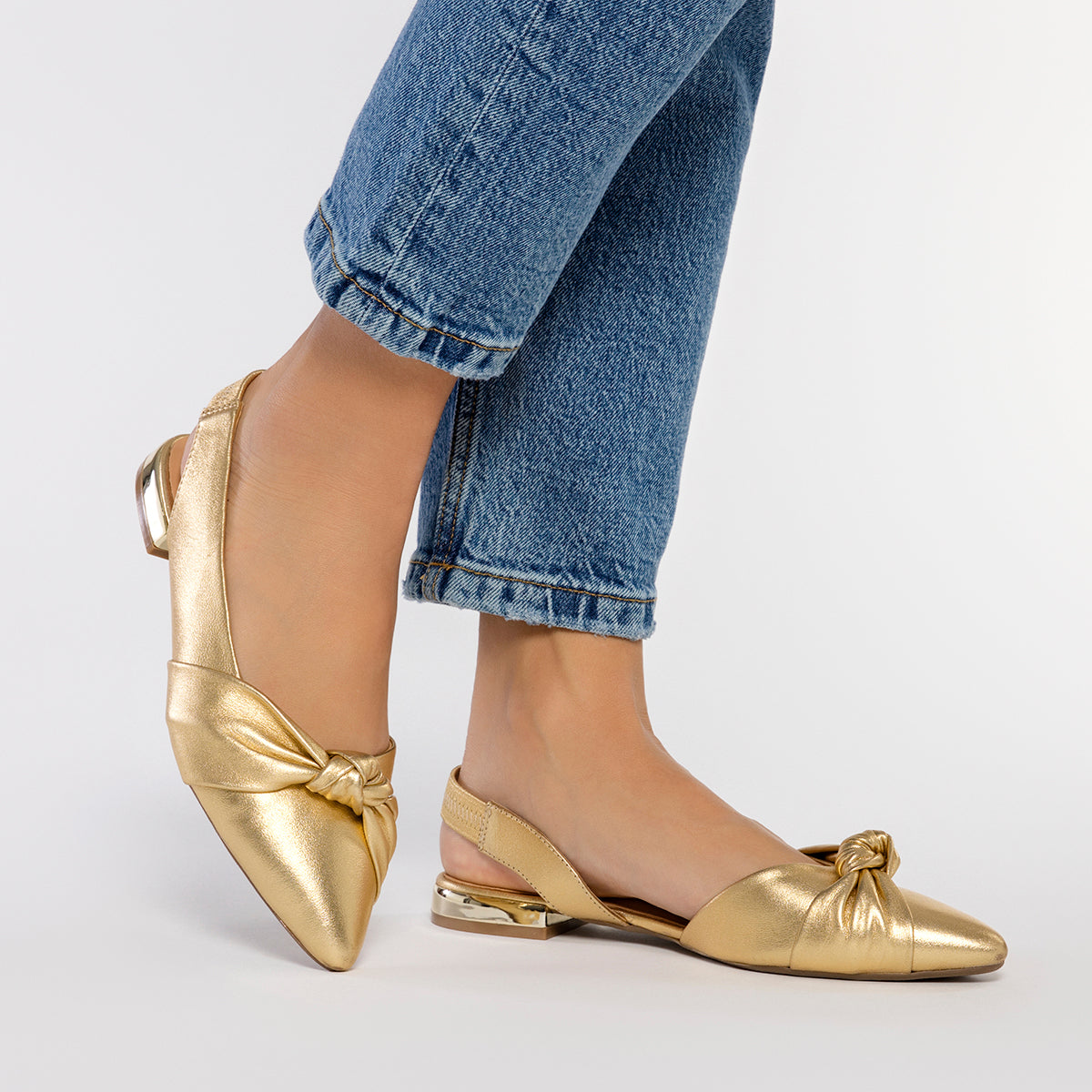GOLDEN SKIN UNHEELED BALLERINAS WITH KNOT DETAIL FOR WOMEN IBALLE