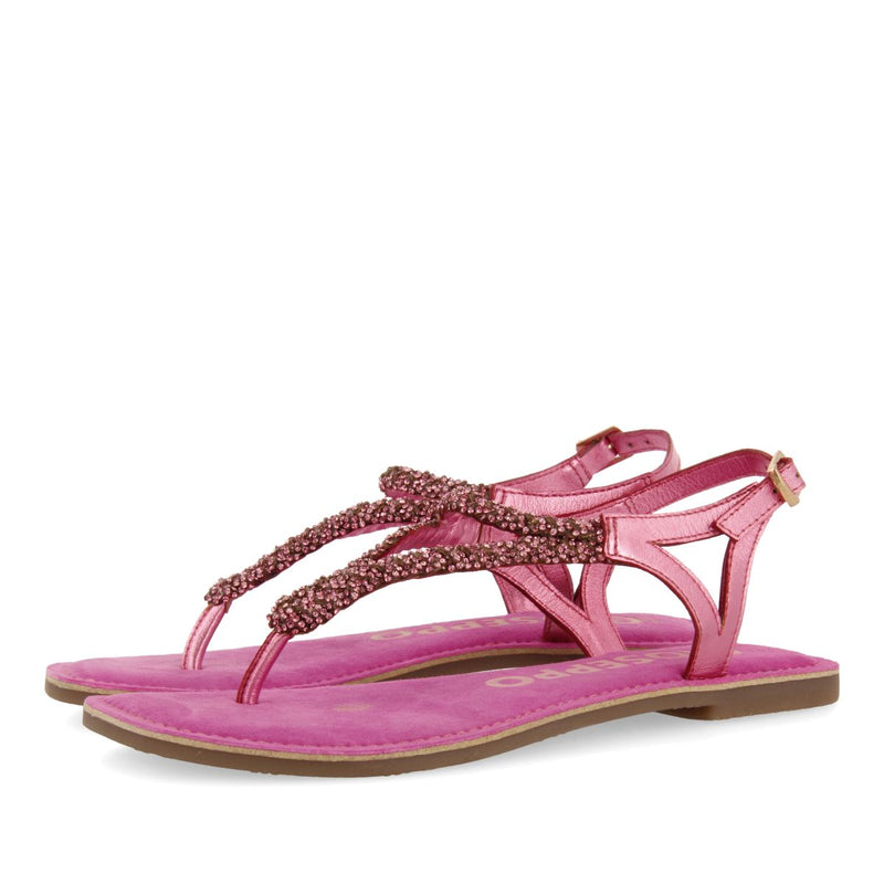 SANDALIAS FUCSIA DE PIEL CON PEDRERÍA PARA MUJER POUSSAN
