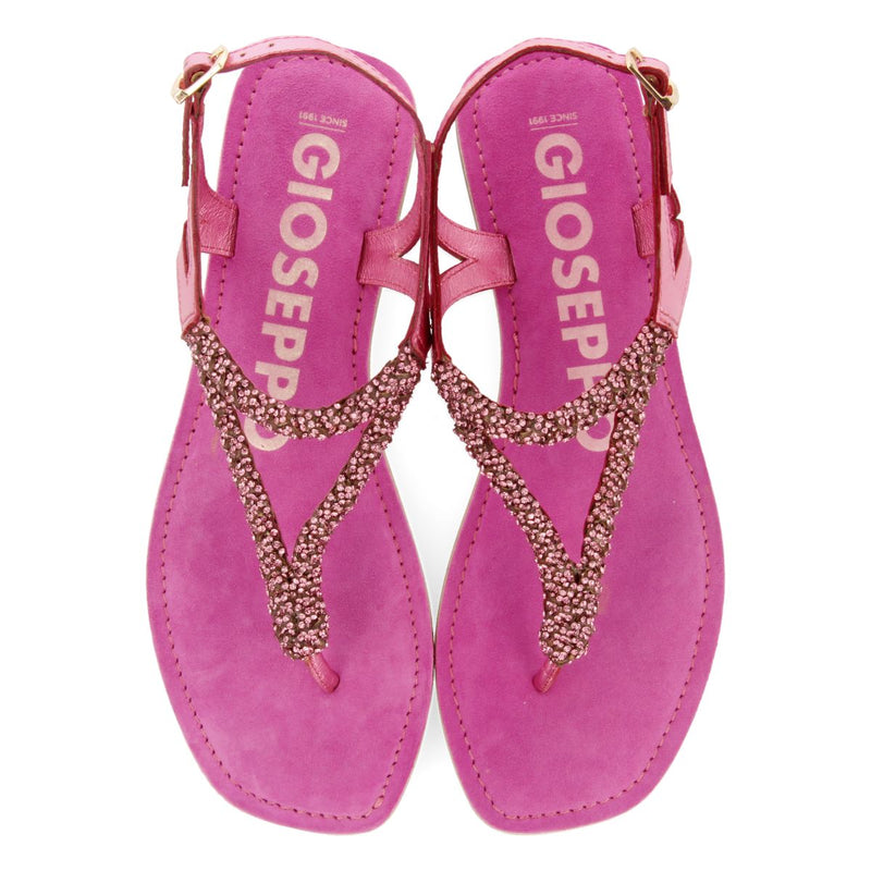 SANDALIAS FUCSIA DE PIEL CON PEDRERÍA PARA MUJER POUSSAN