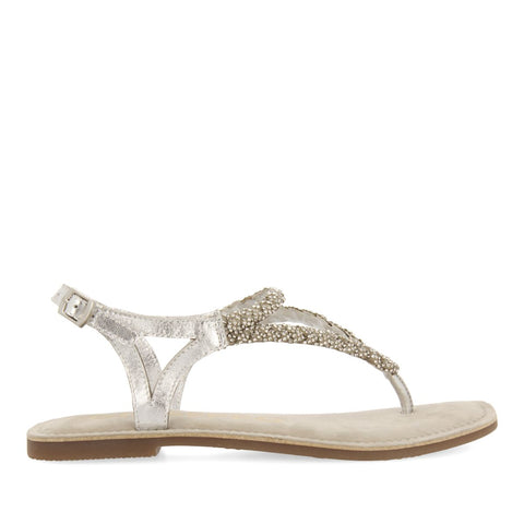 SANDALIAS PLATEADAS DE PIEL CON PEDRERÍA PARA MUJER POUSSAN