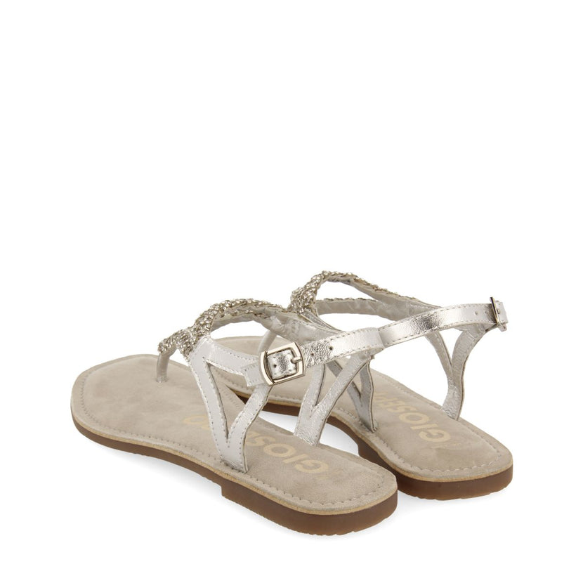 SANDALIAS PLATEADAS DE PIEL CON PEDRERÍA PARA MUJER POUSSAN