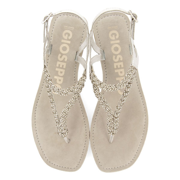 SANDALIAS PLATEADAS DE PIEL CON PEDRERÍA PARA MUJER POUSSAN