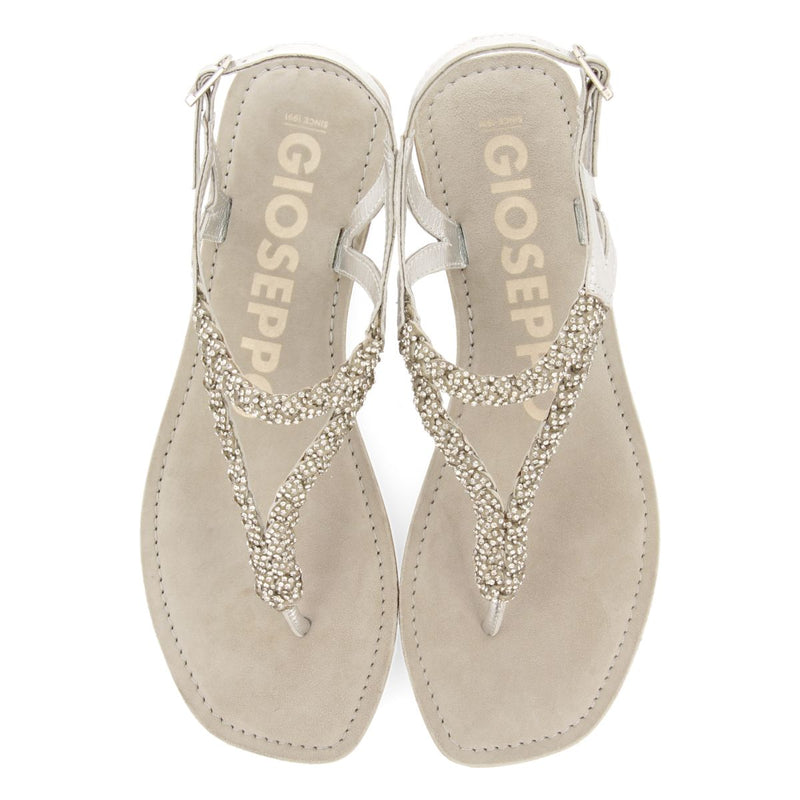 SANDALIAS PLATEADAS DE PIEL CON PEDRERÍA PARA MUJER POUSSAN
