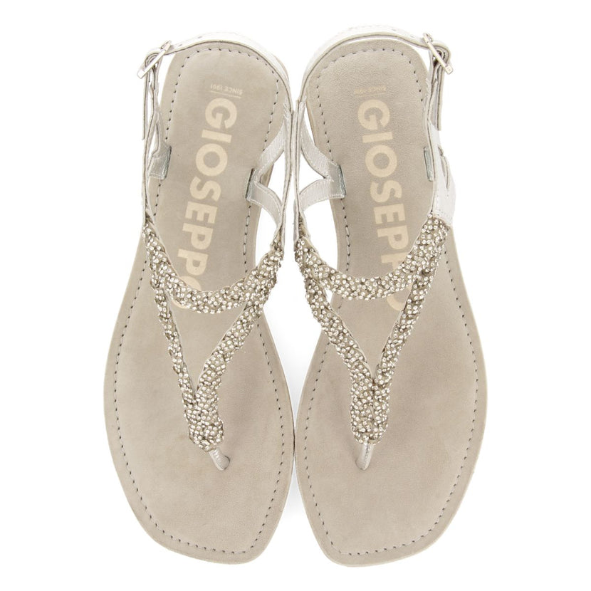 SANDALIAS PLATEADAS DE PIEL CON PEDRERÍA PARA MUJER POUSSAN