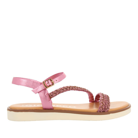SANDALIAS FUCSIA DE PIEL CON TIRAS CON PEDRERÍA PARA MUJER WALLOWA