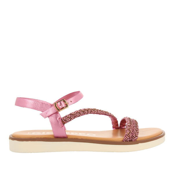 SANDALIAS FUCSIA DE PIEL CON TIRAS CON PEDRERÍA PARA MUJER WALLOWA