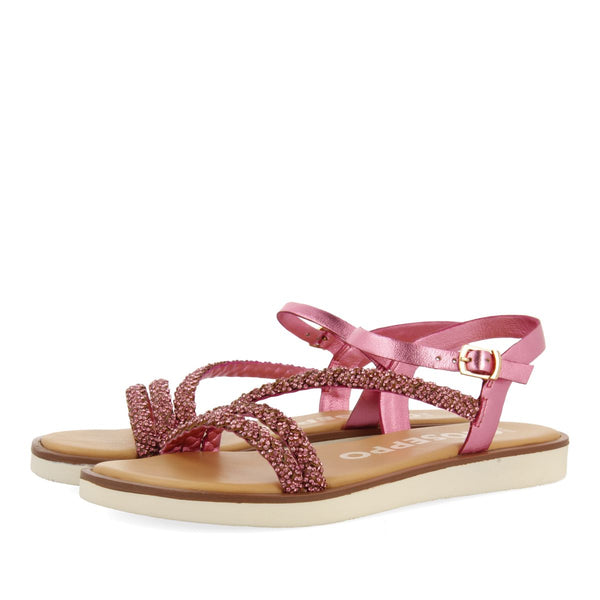 SANDALIAS FUCSIA DE PIEL CON TIRAS CON PEDRERÍA PARA MUJER WALLOWA