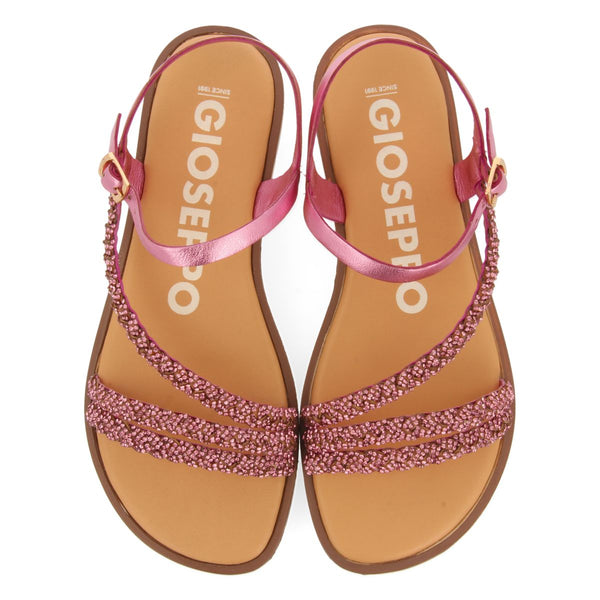 SANDALIAS FUCSIA DE PIEL CON TIRAS CON PEDRERÍA PARA MUJER WALLOWA