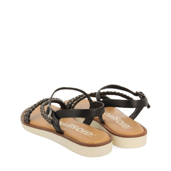SANDALIAS NEGRAS DE PIEL CON TIRAS CON PEDRERÍA PARA MUJER WALLOWA