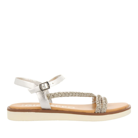 SANDALIAS PLATEADAS DE PIEL CON TIRAS CON PEDRERÍA PARA MUJER WALLOWA