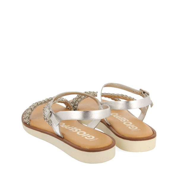 SANDALIAS PLATEADAS DE PIEL CON TIRAS CON PEDRERÍA PARA MUJER WALLOWA