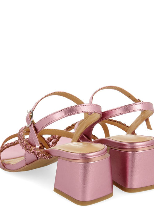 SANDALIAS DE TACÓN FUCSIA CON TIRAS CON DETALLES DE PEDRERÍA PARA MUJER NISCEMI