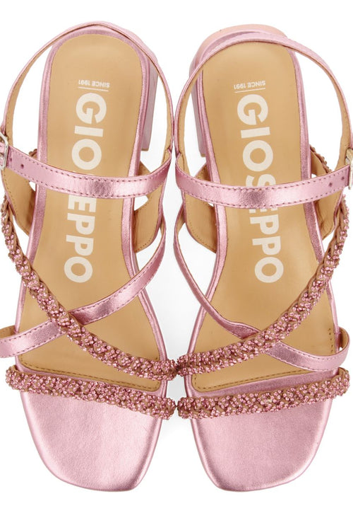 SANDALIAS DE TACÓN FUCSIA CON TIRAS CON DETALLES DE PEDRERÍA PARA MUJER NISCEMI