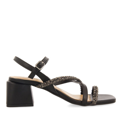 SANDALIAS DE TACÓN NEGRAS CON TIRAS CON DETALLES DE PEDRERÍA PARA MUJER NISCEMI