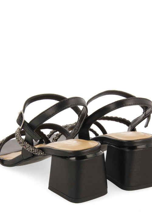 SANDÁLIAS DE SALTO ALTO PRETAS COM TIRAS COM DETALHES DE PEDRARIA PARA MULHER NISCEMI