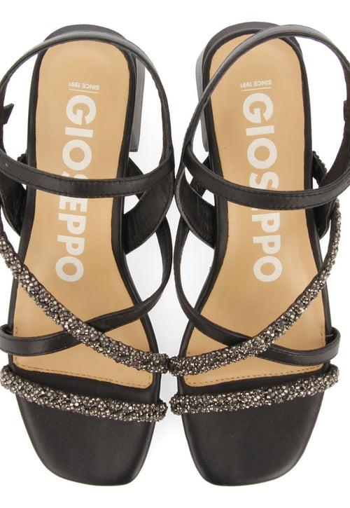 SANDÁLIAS DE SALTO ALTO PRETAS COM TIRAS COM DETALHES DE PEDRARIA PARA MULHER NISCEMI