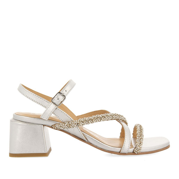 SANDALI CON TACCO ARGENTATO CON CINTURINI CON DETTAGLI IN STRASS PER DONNA NISCEMI 