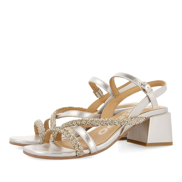SANDALI CON TACCO ARGENTATO CON CINTURINI CON DETTAGLI IN STRASS PER DONNA NISCEMI 