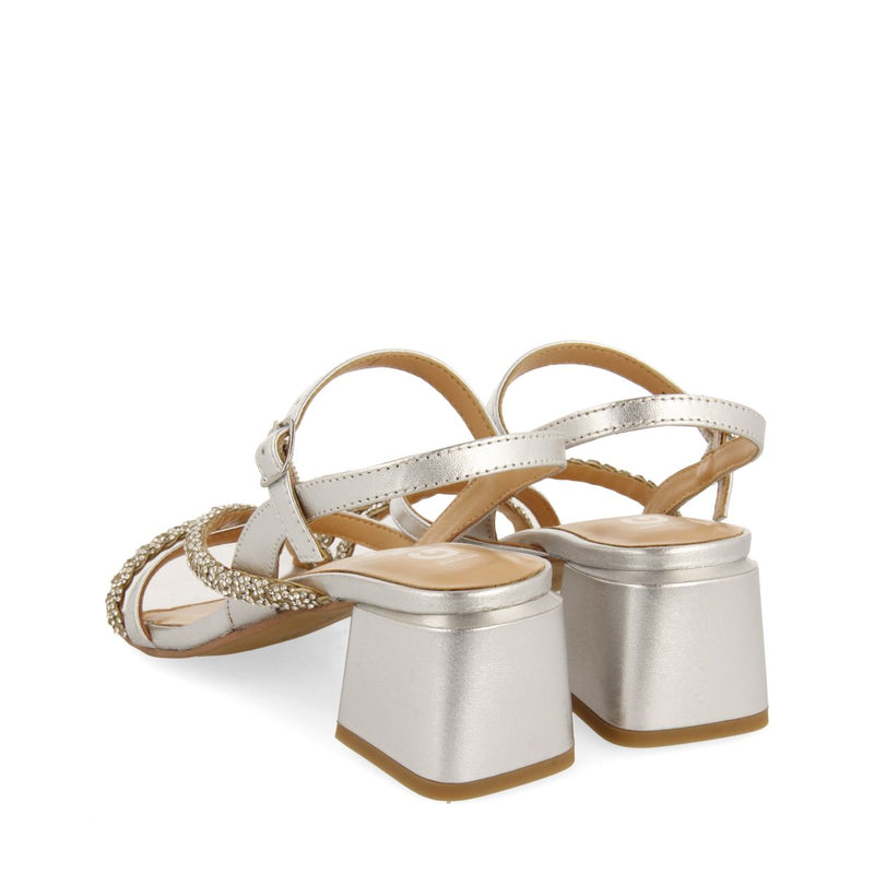 SANDALI CON TACCO ARGENTATO CON CINTURINI CON DETTAGLI IN STRASS PER DONNA NISCEMI 