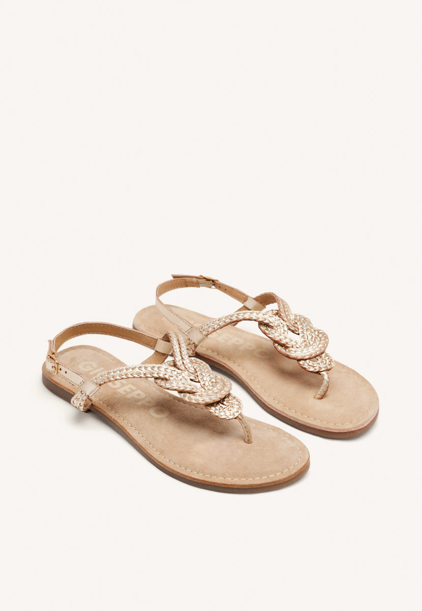 SANDALIAS DORADAS DE PIEL TRENZADA PARA MUJER ZUPANJA
