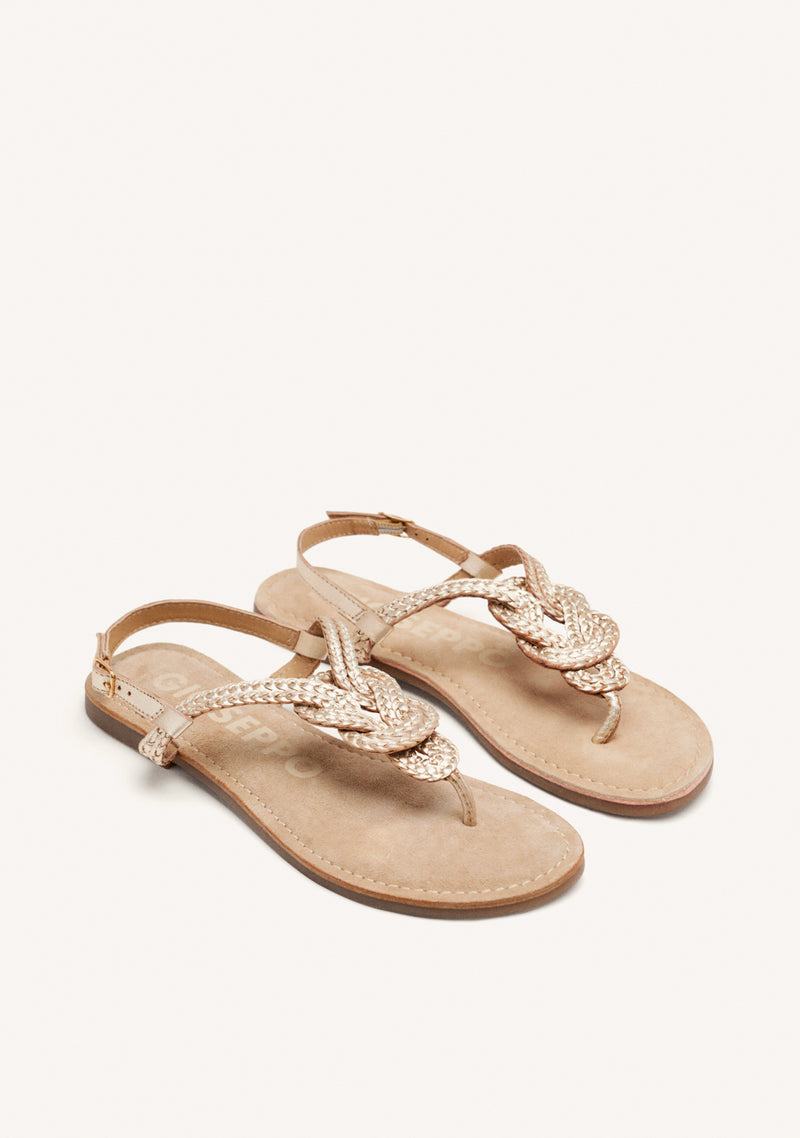 GOLDEN BRAIDED LEATHER SANDALS FOR WOMEN ZUPANJA