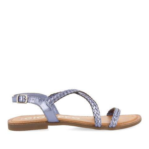 SANDALIAS AZUL METALIZADO DE PIEL TRENZADA PARA MUJER CAPACI