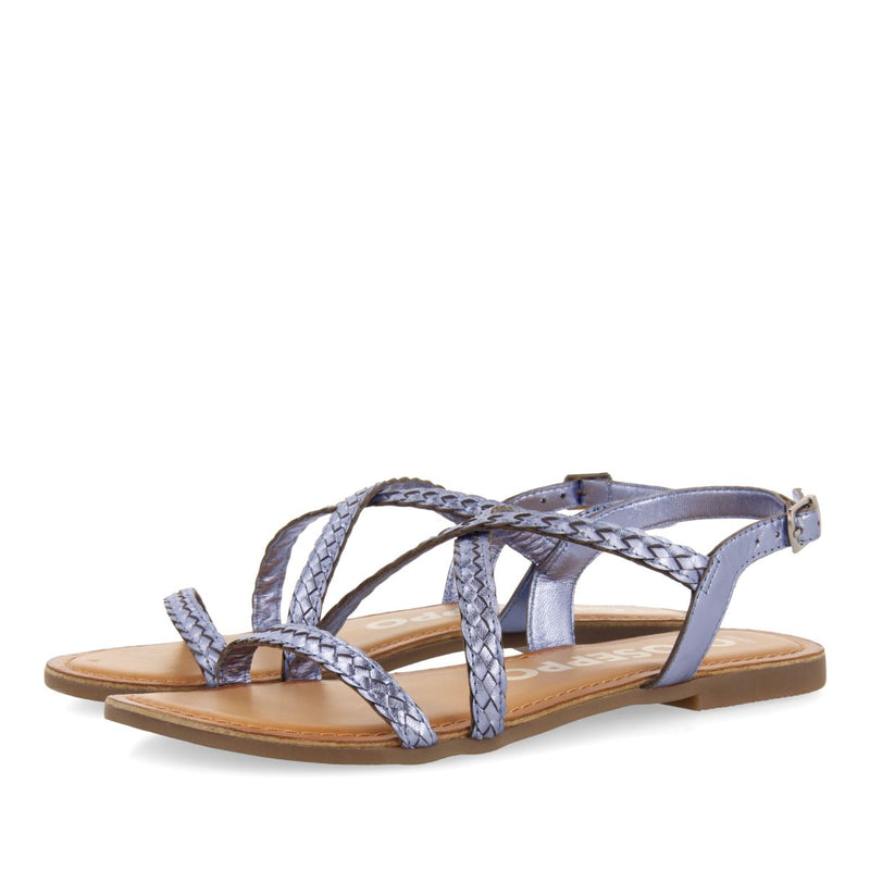 SANDALIAS AZUL METALIZADO DE PIEL TRENZADA PARA MUJER CAPACI