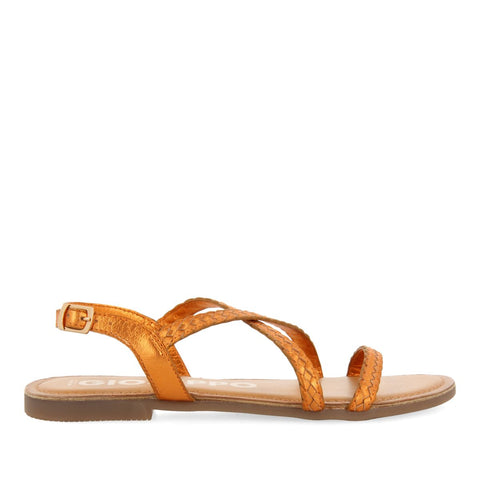 SANDALIAS NARANJA METALIZADO DE PIEL TRENZADA PARA MUJER CAPACI