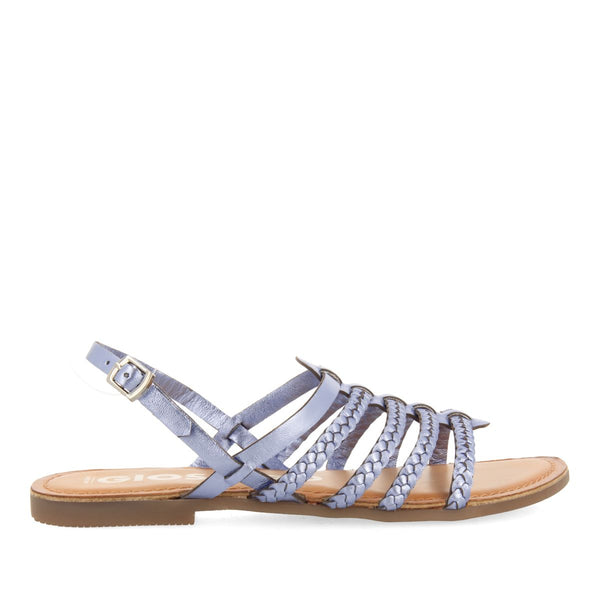 SANDALIAS AZUL METALIZADO DE PIEL TRENZADA PARA MUJER LIMINA