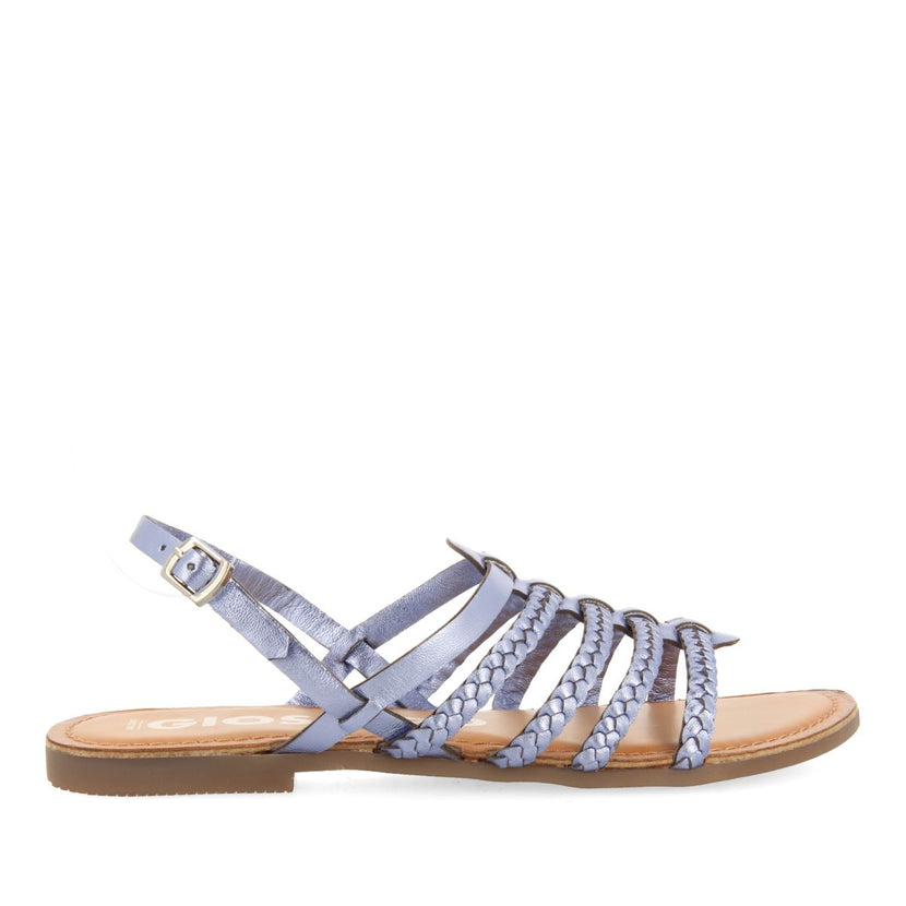 SANDALIAS AZUL METALIZADO DE PIEL TRENZADA PARA MUJER LIMINA