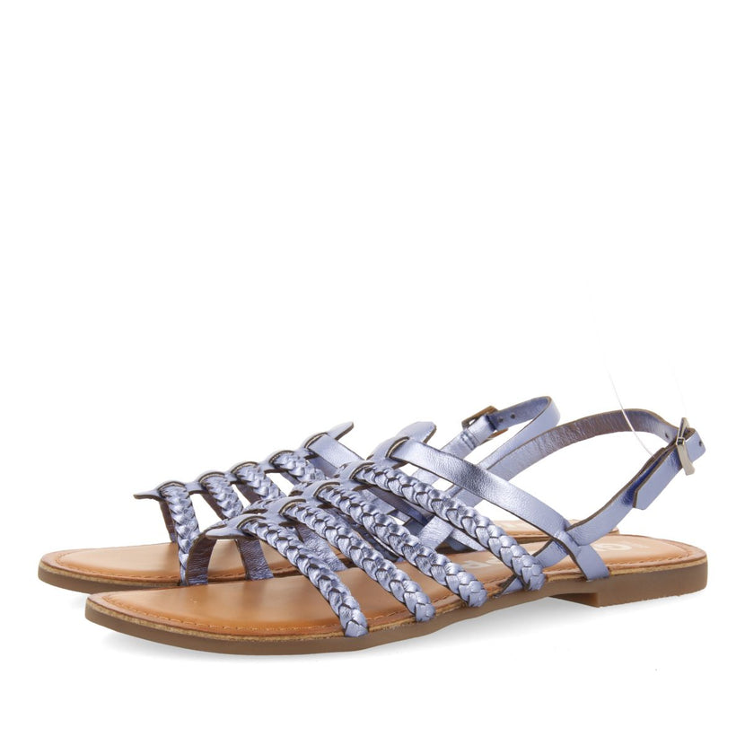 SANDALIAS AZUL METALIZADO DE PIEL TRENZADA PARA MUJER LIMINA