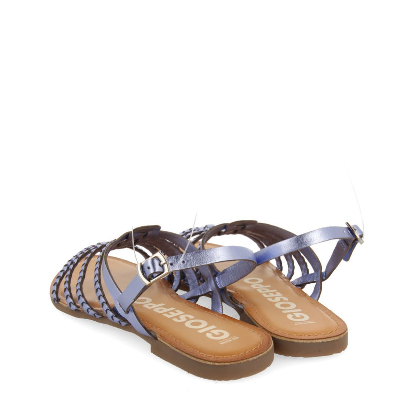 SANDALIAS AZUL METALIZADO DE PIEL TRENZADA PARA MUJER LIMINA