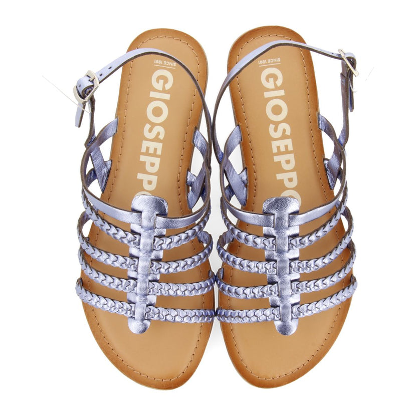 SANDALIAS AZUL METALIZADO DE PIEL TRENZADA PARA MUJER LIMINA
