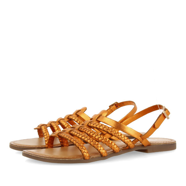 SANDALIAS NARANJA METALIZADO DE PIEL TRENZADA PARA MUJER LIMINA