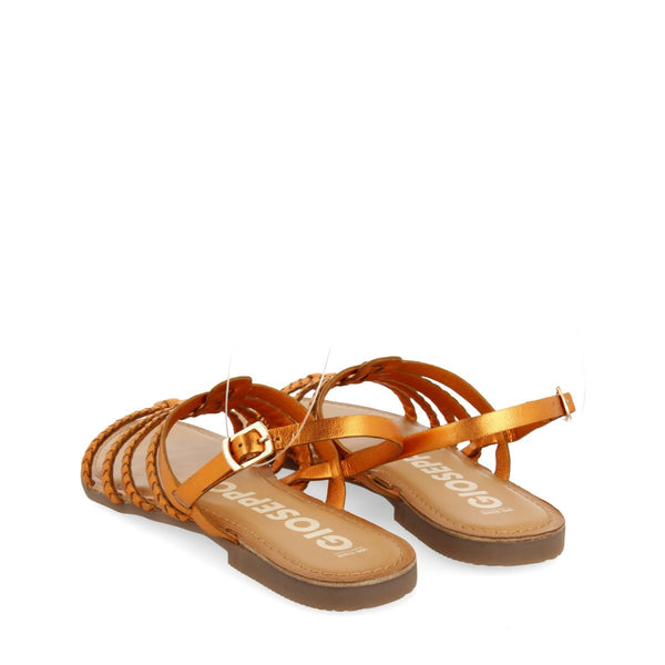 SANDALIAS NARANJA METALIZADO DE PIEL TRENZADA PARA MUJER LIMINA