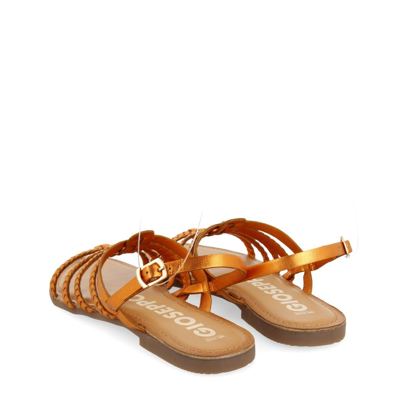 SANDALIAS NARANJA METALIZADO DE PIEL TRENZADA PARA MUJER LIMINA