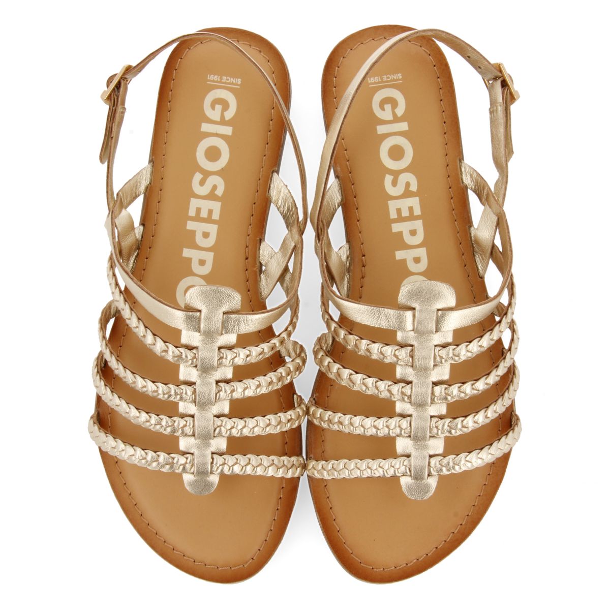 SANDALIAS DORADAS DE PIEL TRENZADA PARA MUJER LIMINA