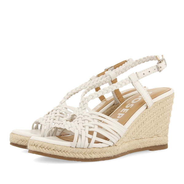 SANDALIAS BLANCAS DE PIEL CON TIRAS Y CUÑA ALTA DE YUTE PARA MUJER GLIDE