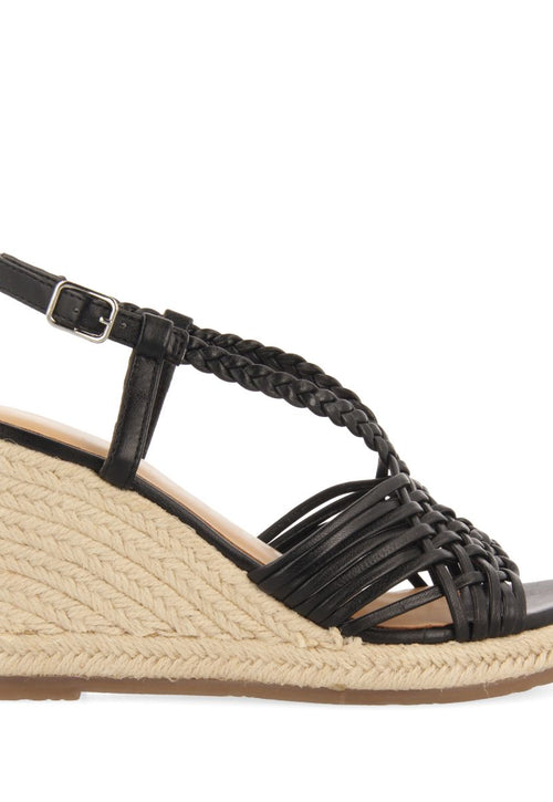 SANDALIAS NEGRAS DE PIEL CON TIRAS Y CUÑA ALTA DE YUTE PARA MUJER GLIDE