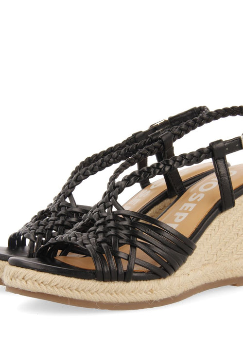SANDALIAS NEGRAS DE PIEL CON TIRAS Y CUÑA ALTA DE YUTE PARA MUJER GLIDE