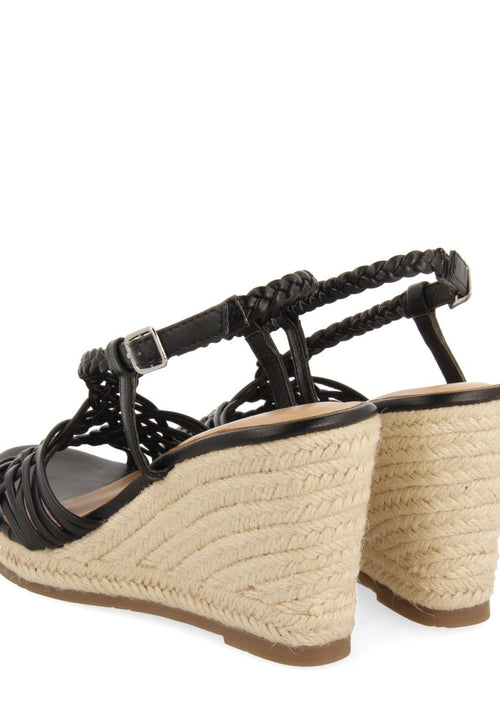 SANDALIAS NEGRAS DE PIEL CON TIRAS Y CUÑA ALTA DE YUTE PARA MUJER GLIDE