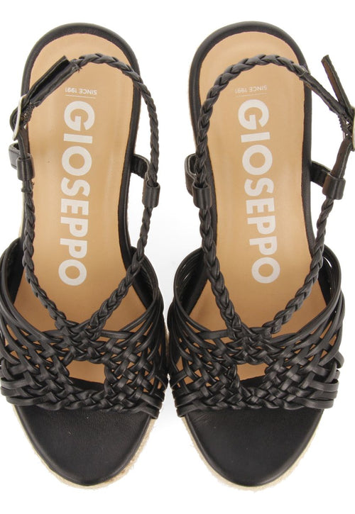 SANDALIAS NEGRAS DE PIEL CON TIRAS Y CUÑA ALTA DE YUTE PARA MUJER GLIDE