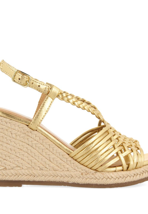 SANDALIAS DORADAS DE PIEL CON TIRAS Y CUÑA ALTA DE YUTE PARA MUJER GLIDE